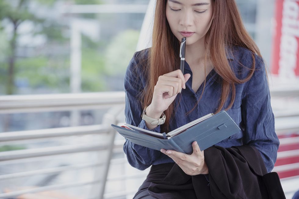 Woman thinks about and plans her day before her job interview